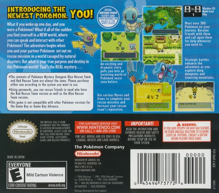
Pokémon Mystery Dungeon: Blue Rescue Team | Nintendo DS | back cover | Data by MobyGames.com