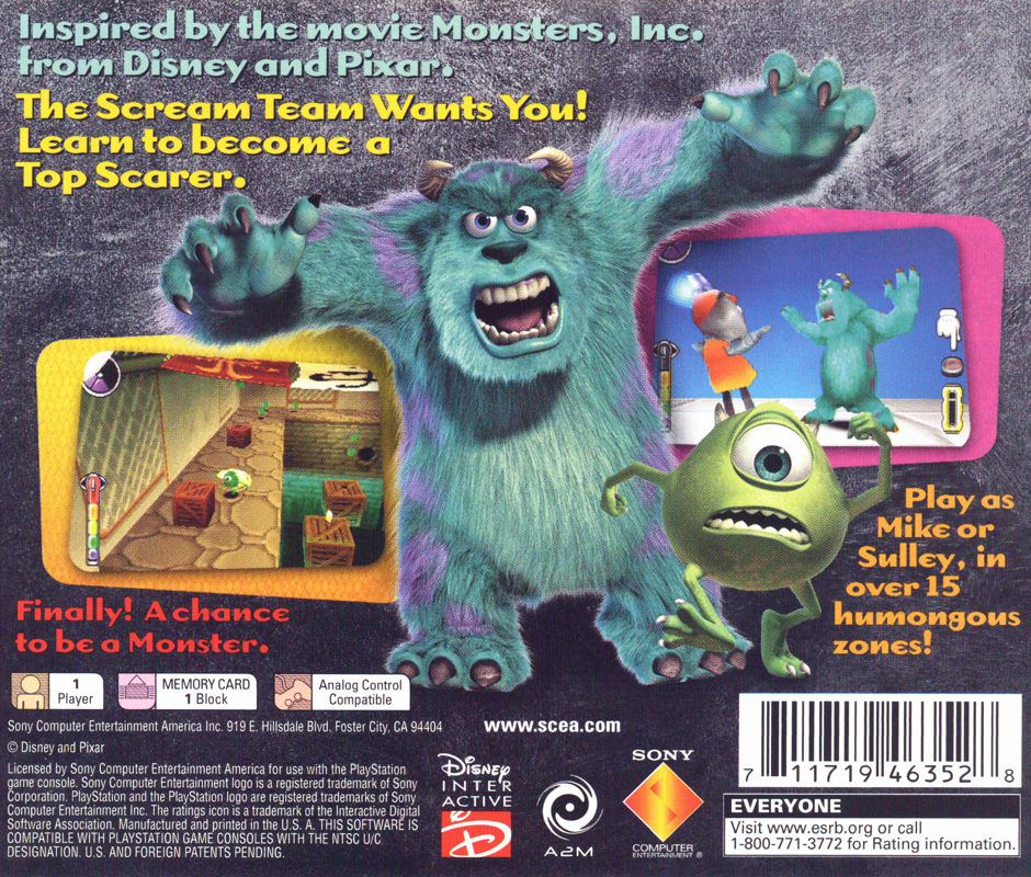 
Disney•Pixar's Monsters, Inc.: Scare Island | PlayStation | back cover | Data by MobyGames.com