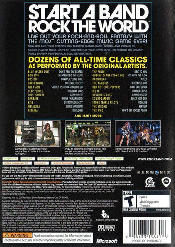 Rock Band | Xbox 360 | back cover | region=North America | source-country=United States | zypher-v2 | moby-dd02d8d09334 | Data by MobyGames.com