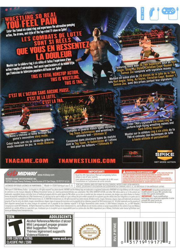 TNA iMPACT! | Wii | back cover | region=North America | source-country=Canada,Mexico,United States | zypher-v2 | moby-21da884326ee | Data by MobyGames.com