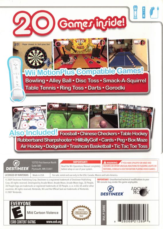 Rec Room Games | Wii | back cover | region=North America | source-country=United States | zypher-v2 | moby-518778006f26 | Data by MobyGames.com