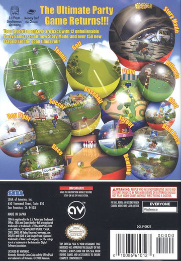 Super Monkey Ball 2 | GameCube | back cover | region=North America | source-country=Canada,Mexico,Other,United States | zypher-v2 | moby-97a4d92401a1 | Data by MobyGames.com