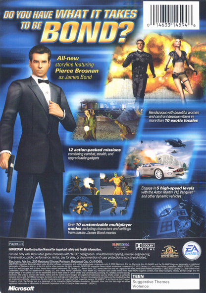 007: Nightfire | Xbox | back cover | region=North America | source-country=Canada,United States | zypher-v2 | moby-6f36f666be56 | Data by MobyGames.com