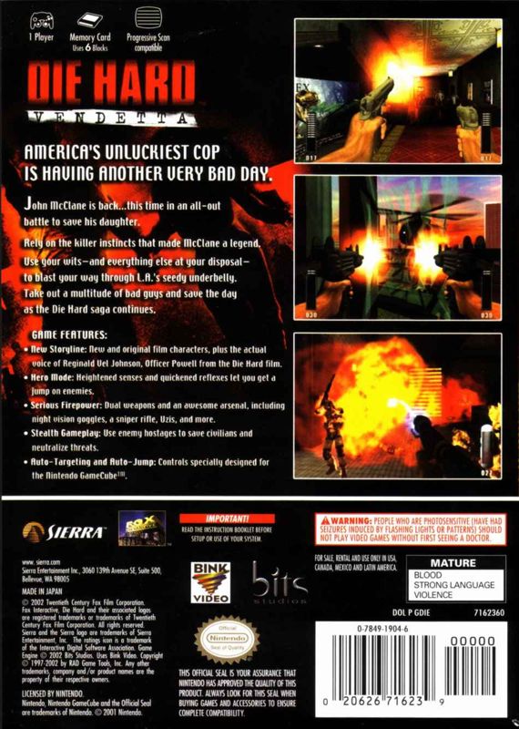 Die Hard: Vendetta | GameCube | back cover | Data by MobyGames.com