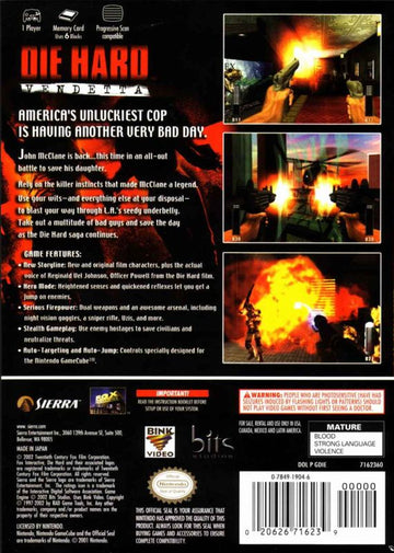 
Die Hard: Vendetta | GameCube | back cover | Data by MobyGames.com