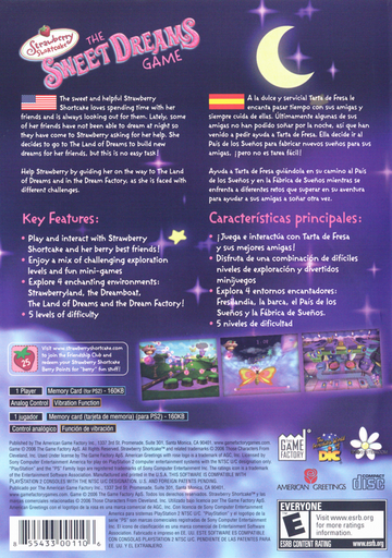 Strawberry Shortcake: The Sweet Dreams Game | PlayStation 2 | back cover | region=North America | source-country=Canada,Mexico,United States | zypher-v2 | moby-f5fc6d96f377 | Data by MobyGames.com