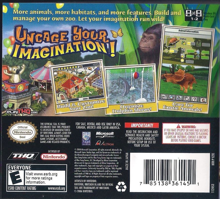 
Zoo Tycoon 2 DS | Nintendo DS | back cover | Data by MobyGames.com