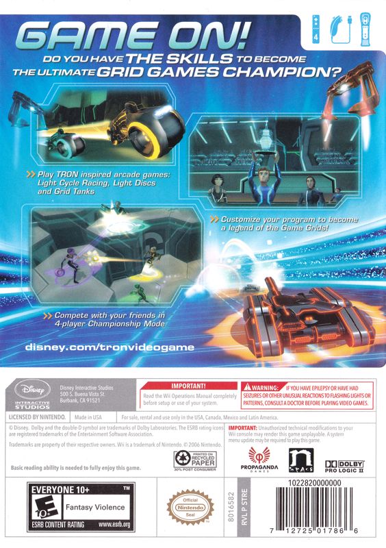 
Tron: Evolution - Battle Grids | Wii | back cover | Data by MobyGames.com