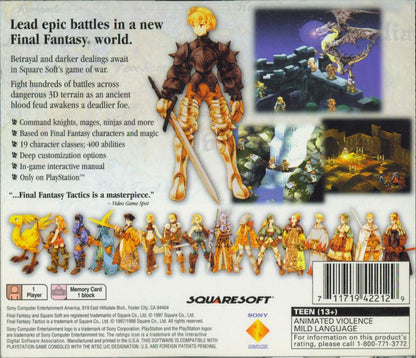 
Final Fantasy Tactics | PlayStation | back cover | Region: North America | source-country=Canada,United States | Data by MobyGames.com