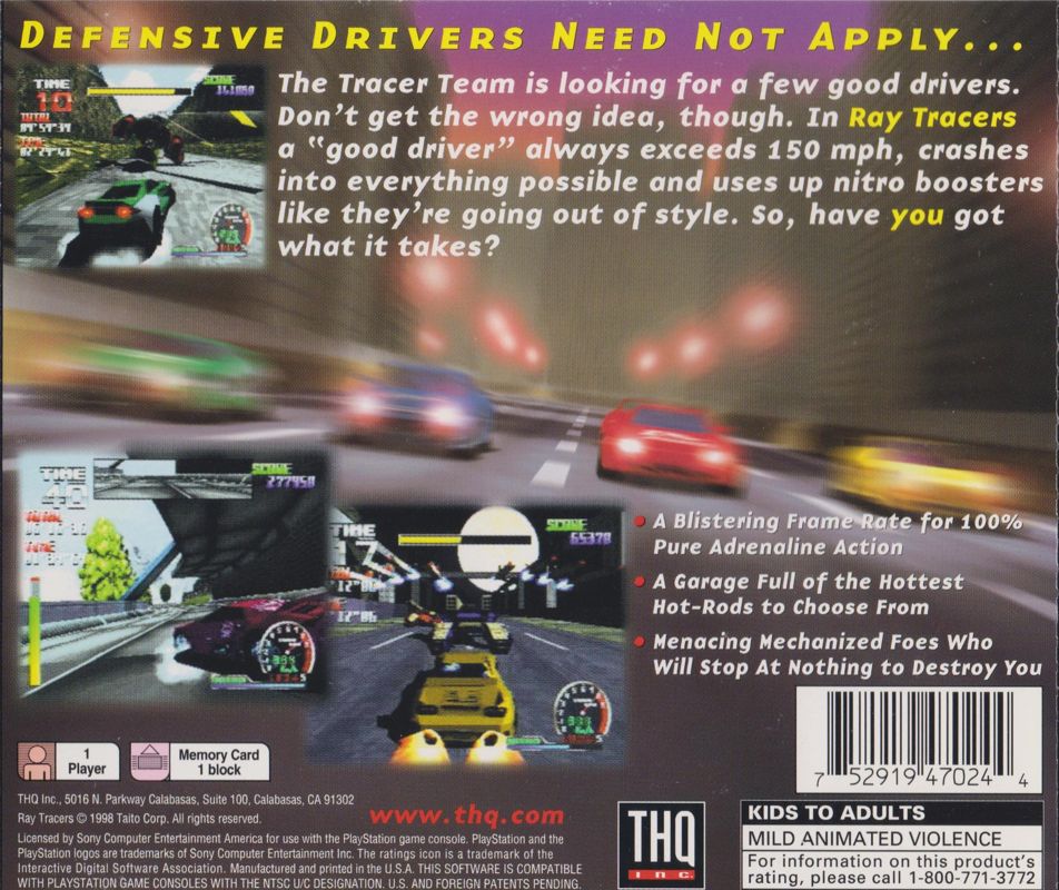 
Ray Tracers | PlayStation | back cover | Region: North America | source-country=Canada,United States | Data by MobyGames.com