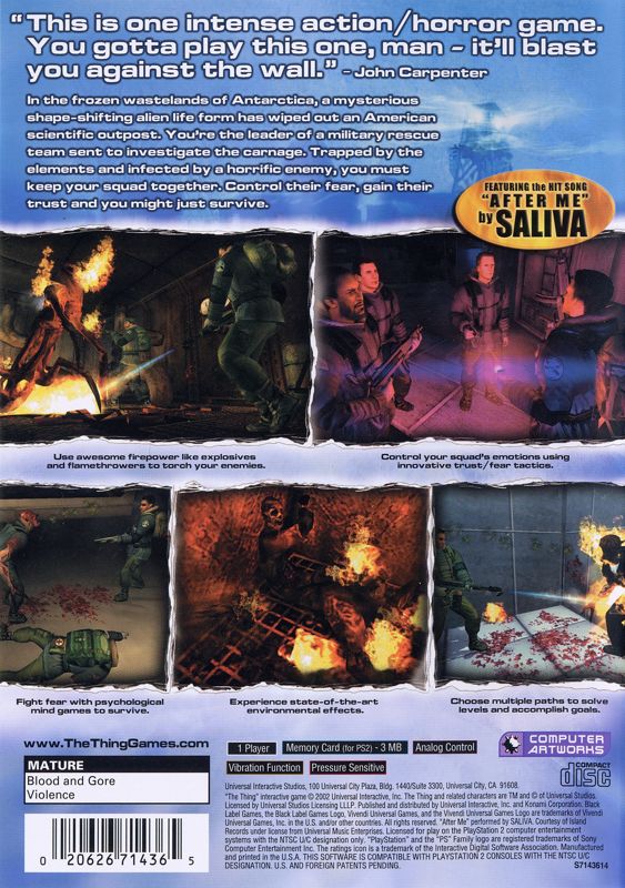 
The Thing | PlayStation 2 | back cover | Data by MobyGames.com