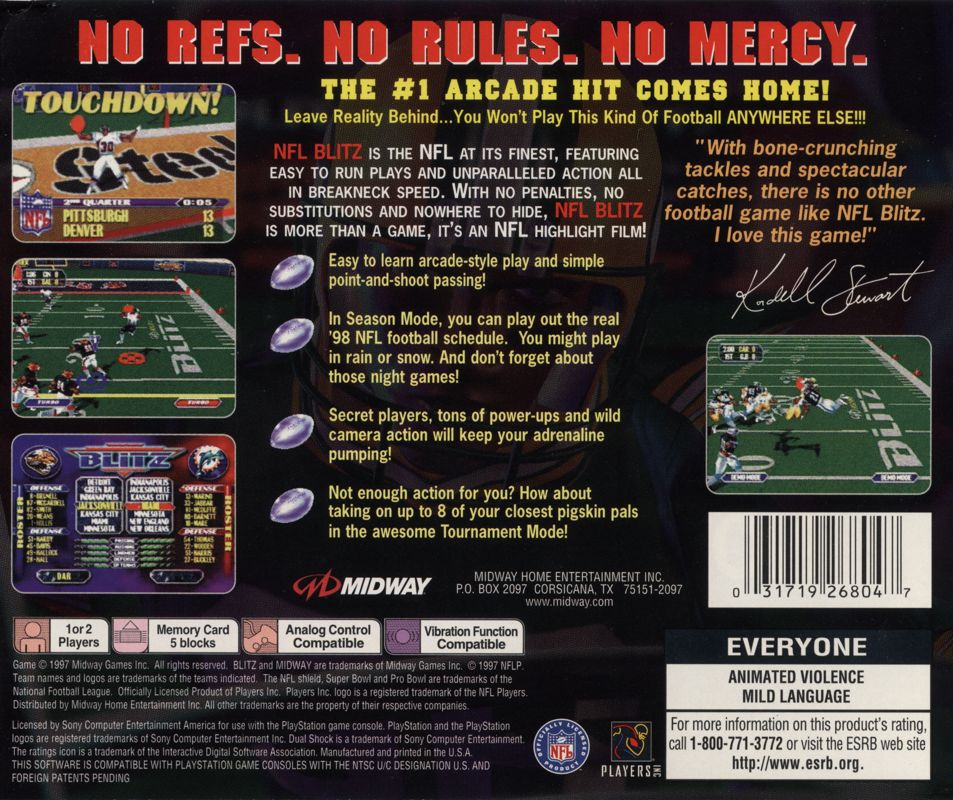NFL Blitz | PlayStation | back cover | region=North America | source-country=United States | zypher-v2 | moby-f411057be338 | Data by MobyGames.com