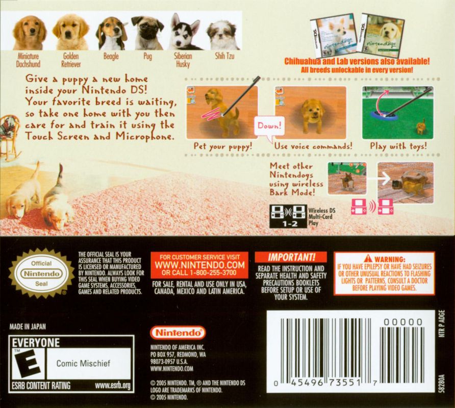 
Nintendogs: Dachshund & Friends | Nintendo DS | back cover | Data by MobyGames.com