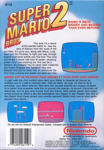 
Super Mario Bros. 2 | NES | back cover | Data by MobyGames.com