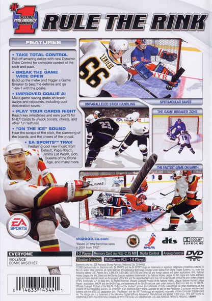 NHL 2003 | PlayStation 2 | back cover | region=North America | source-country=Canada,United States | zypher-v2 | moby-9dac9b25aaed | Data by MobyGames.com