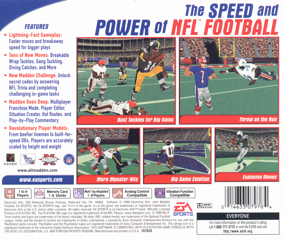 Madden NFL 2000 | PlayStation | back cover | region=North America | source-country=Canada,United States | zypher-v2 | moby-cab72d7ea69c | Data by MobyGames.com