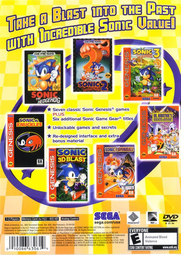 Sonic Mega Collection Plus | PlayStation 2 | back cover | region=North America | source-country=United States | zypher-v2 | moby-d40124e1d807 | Data by MobyGames.com