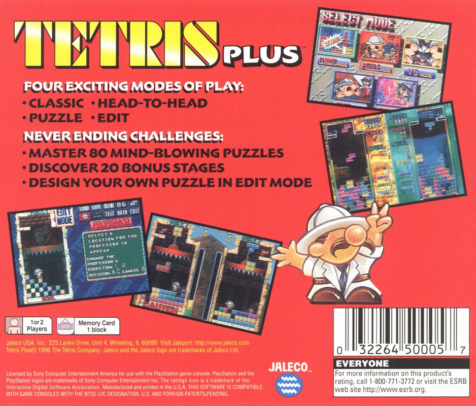 
Tetris Plus | PlayStation | back cover | Data by MobyGames.com