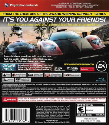 Need for Speed: Hot Pursuit | PlayStation 3 | back cover | region=North America | source-country=Mexico,United States | zypher-v2 | moby-21276611ff1f | Data by MobyGames.com