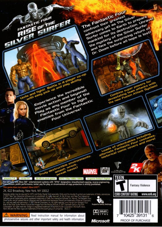 Fantastic Four: Rise of the Silver Surfer | Xbox 360 | back cover | region=North America | source-country=United States | zypher-v2 | moby-256d1a96f788 | Data by MobyGames.com