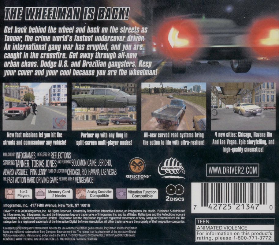 Driver 2 | PlayStation | back cover | region=North America | source-country=Canada,United States | zypher-v2 | moby-df8207c76ec5 | Data by MobyGames.com