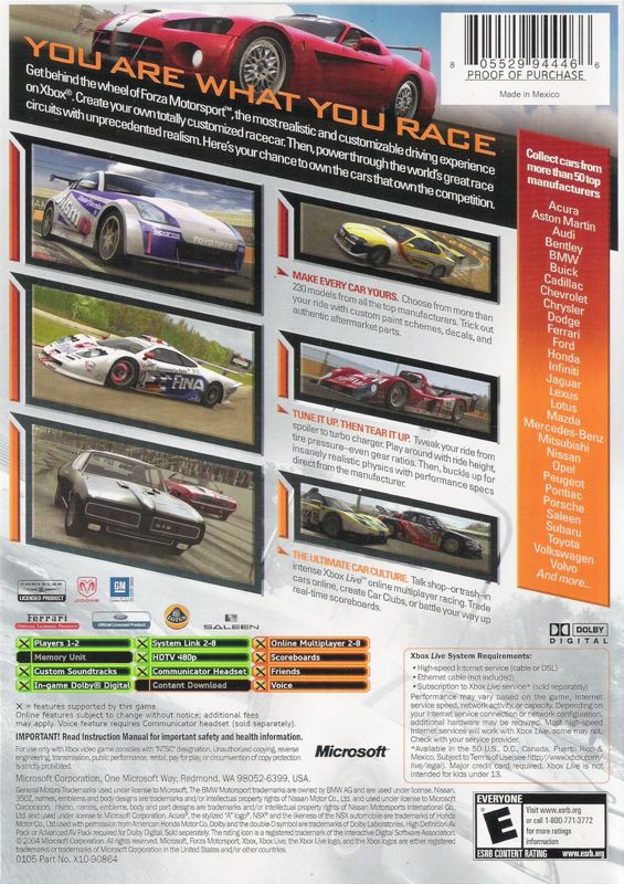 Forza Motorsport | Xbox | back cover | region=North America | source-country=Canada,United States | zypher-v2 | moby-24164d22b839 | Data by MobyGames.com