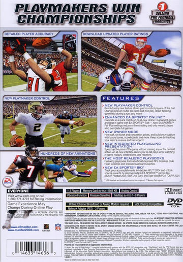Madden NFL 2004 | PlayStation 2 | back cover | region=North America | source-country=Canada,United States | zypher-v2 | moby-acedb04cd411 | Data by MobyGames.com