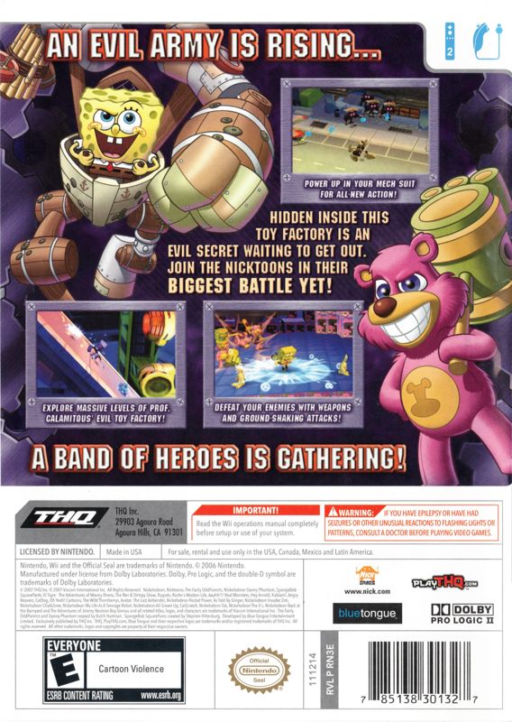 Nicktoons: Attack of the Toybots | Wii | back cover | region=North America | source-country=United States | zypher-v2 | moby-6b20e214f8de | Data by MobyGames.com