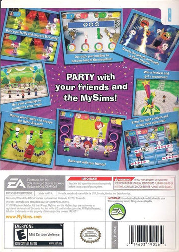 MySims: Party | Wii | back cover | region=North America | source-country=United States | zypher-v2 | moby-432ee20fcef6 | Data by MobyGames.com