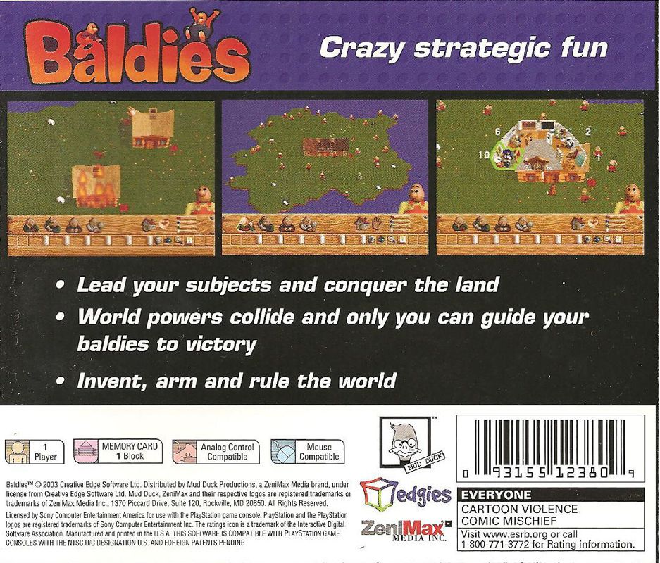Baldies | PlayStation | back cover | Region: North America | source-country=United States | Data by MobyGames.com