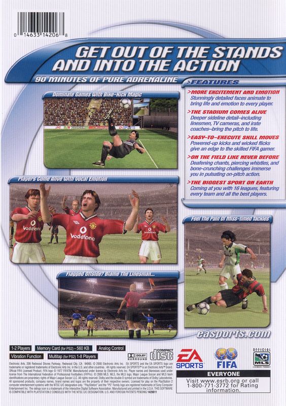 FIFA 2001: Major League Soccer | PlayStation 2 | back cover | Region: North America | source-country=United States | Data by MobyGames.com