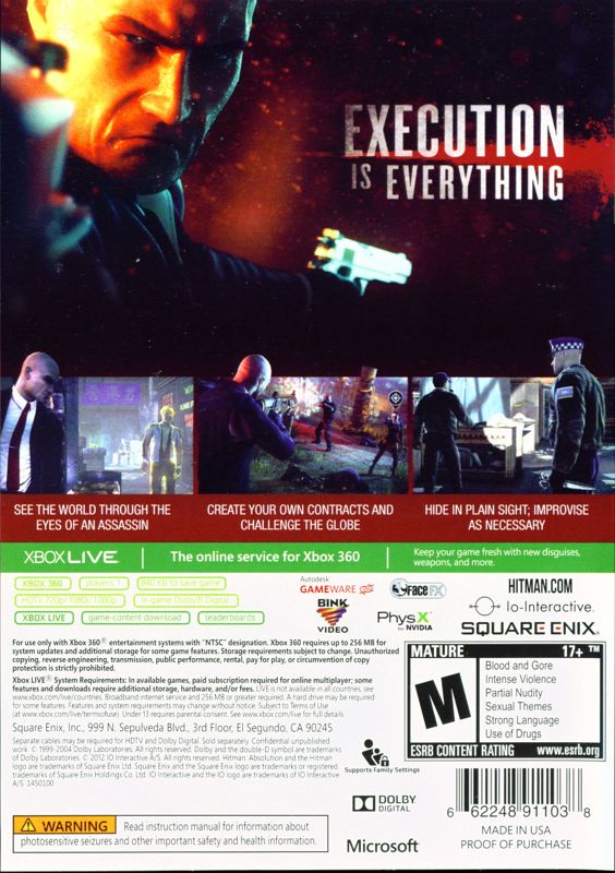 
Hitman: Absolution | Xbox 360 | back cover | Data by MobyGames.com