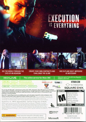 
Hitman: Absolution | Xbox 360 | back cover | Data by MobyGames.com