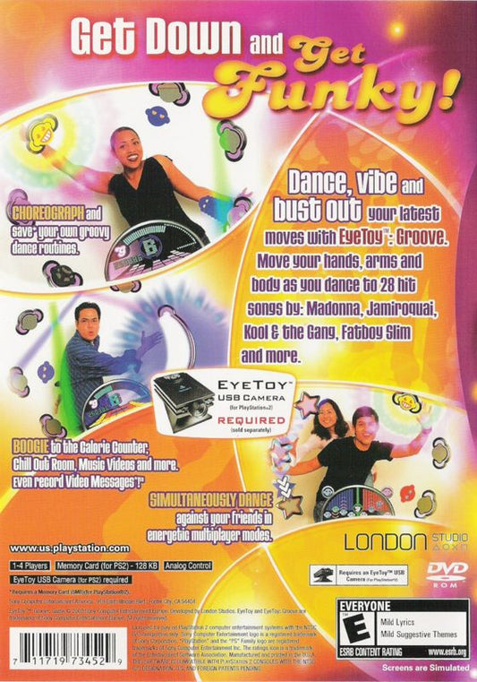 
EyeToy: Groove | PlayStation 2 | back cover | Region: North America | source-country=Canada,United States | Data by MobyGames.com