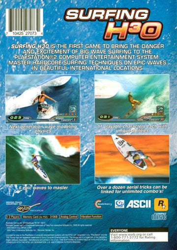 Surfing H³O | PlayStation 2 | back cover | region=North America | source-country=Canada,United States | zypher-v2 | moby-3caecce85d38 | Data by MobyGames.com