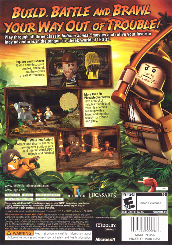 
LEGO Indiana Jones: The Original Adventures | Xbox 360 | back cover | Region: North America | source-country=United States | Data by MobyGames.com