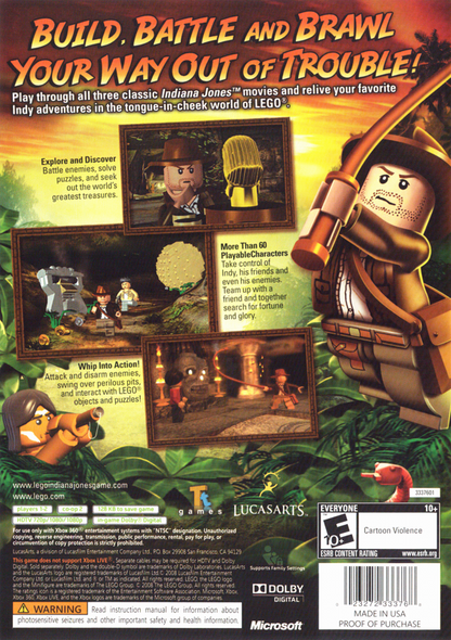
LEGO Indiana Jones: The Original Adventures | Xbox 360 | back cover | Region: North America | source-country=United States | Data by MobyGames.com
