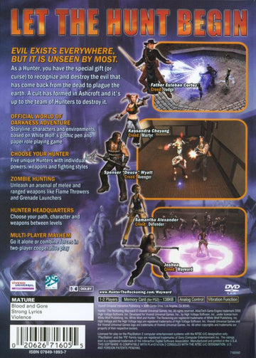 
Hunter: The Reckoning - Wayward | PlayStation 2 | back cover | Data by MobyGames.com
