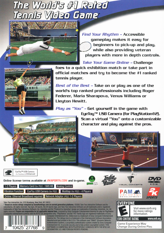 
Top Spin | PlayStation 2 | back cover | Data by MobyGames.com
