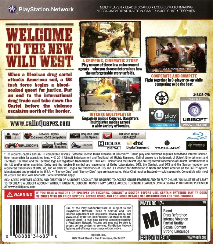 
Call of Juarez: The Cartel | PlayStation 3 | back cover | Data by MobyGames.com
