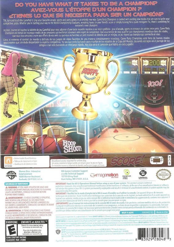 Game Party: Champions | Wii U | back cover | region=North America | source-country=Canada | zypher-v2 | moby-8cb590938658 | Data by MobyGames.com