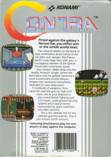 
Contra | NES | back cover | Data by MobyGames.com
