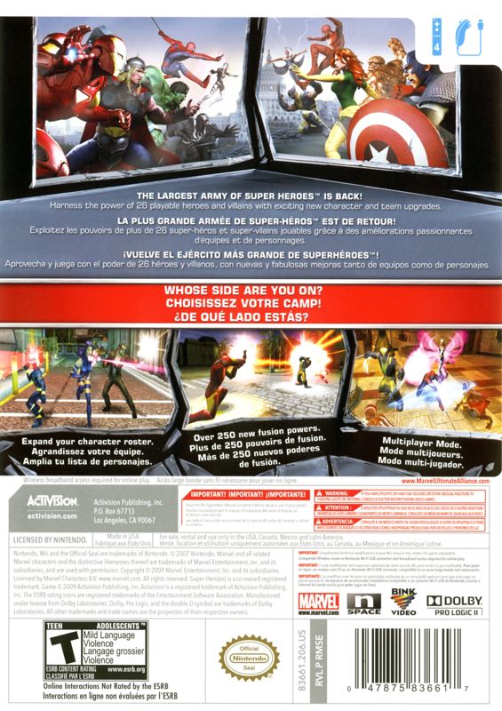 
Marvel Ultimate Alliance 2 | Wii | back cover | Data by MobyGames.com
