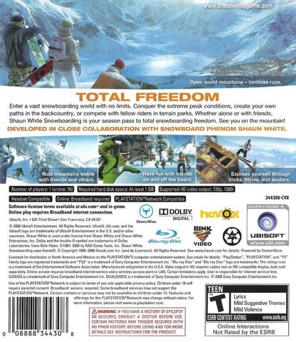 Shaun White Snowboarding | PlayStation 3 | back cover | region=North America | source-country=United States | zypher-v2 | moby-808febc9e561 | Data by MobyGames.com
