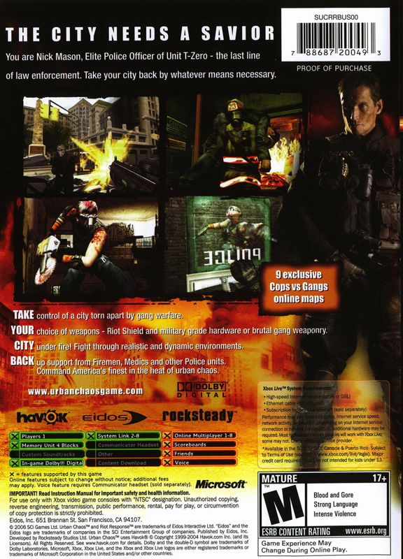 Urban Chaos: Riot Response | Xbox | back cover | Data by MobyGames.com