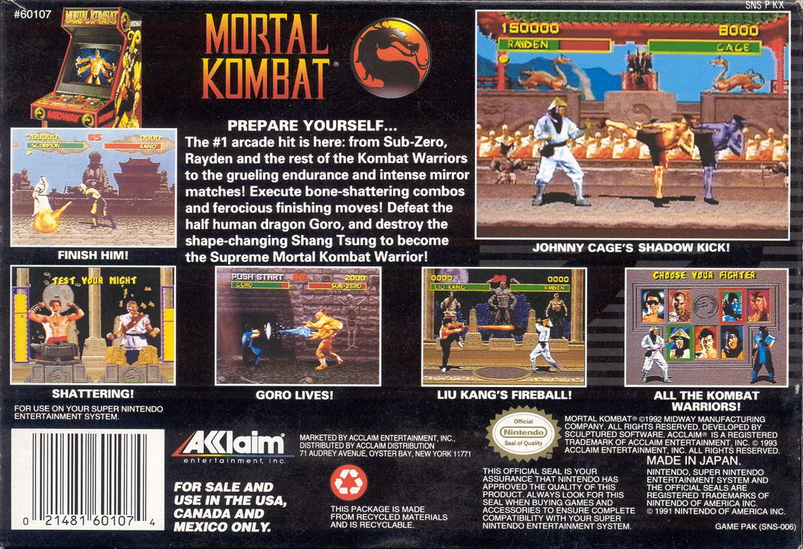 
Mortal Kombat | SNES | back cover | Data by MobyGames.com