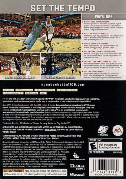 
NCAA Basketball 09 | Xbox 360 | back cover | Data by MobyGames.com