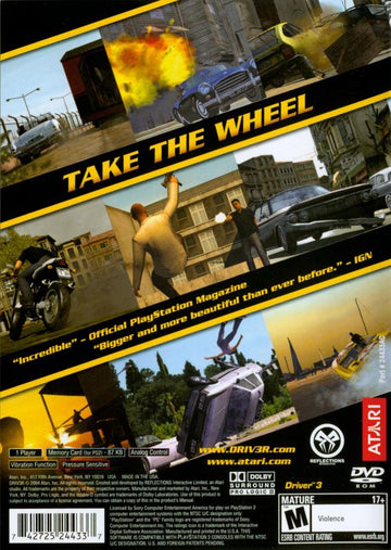 
Driv3r | PlayStation 2 | back cover | Region: North America | source-country=Canada,United States | Data by MobyGames.com