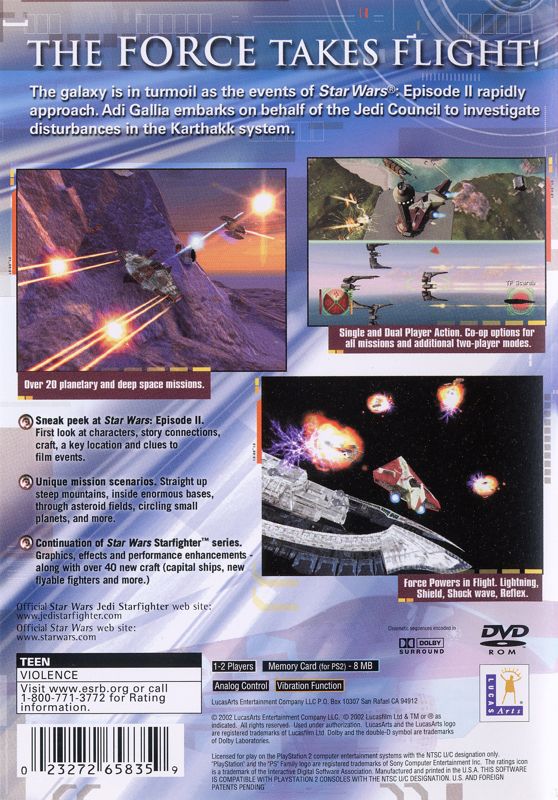 Star Wars: Jedi Starfighter | PlayStation 2 | back cover | region=North America | source-country=Canada,United States | zypher-v2 | moby-443f08246a26 | Data by MobyGames.com