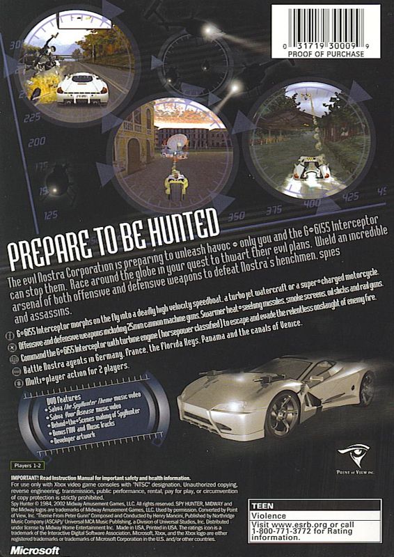 
Spy Hunter | Xbox | back cover | Data by MobyGames.com